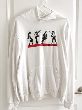 Genuine Merch White Crewneck Hoodie with Black & Red MJ Graphic
